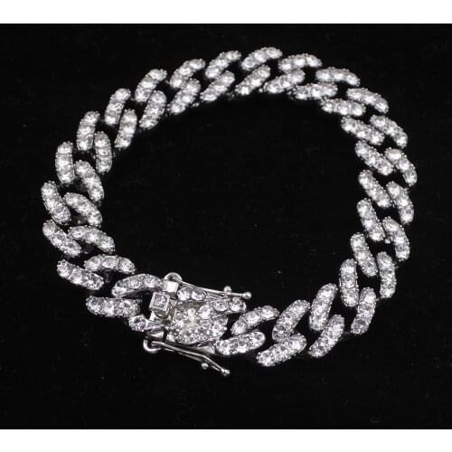 Fashion Gold Silver Color Cuban Bling Iced Out Miami Link Homme For Men Women Hip Hop Street Bracelets Jewelry Gifts