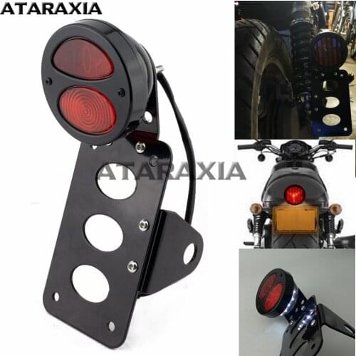 Motorcycle Side Mount LED Tail Light w/ License Number Plate Bracket For Harley Sportsters Bobber Chopper Bike Rear Stop Light