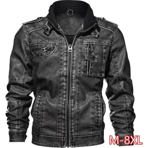 7XL Mens PU Jacket Leather Coat Autumn Slim Fit Faux Leather Motorcycle Jackets Male Coats Brand Clothing