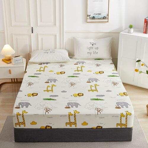 1pcs 100% Cotton Printed Fitted Sheet Mattress Cover Double Four Corners With Elastic Band Adult Kids Bed Linen (No Pillowcase)