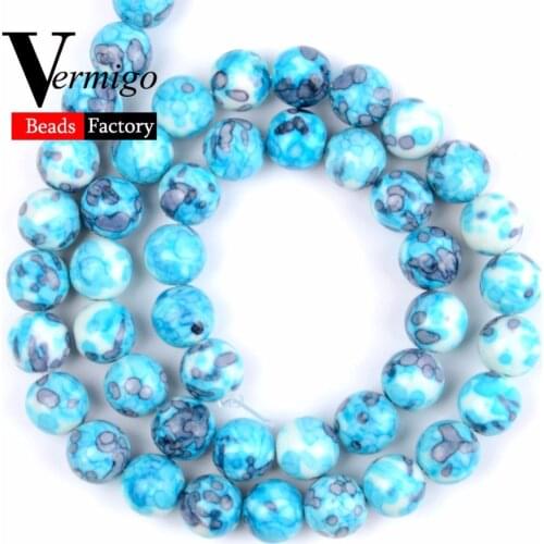 Blue Rain Flower Stone Natural Stones Beads For Needlework Jewelry Making Round Loose Beads Diy Bracelet Necklace 15"Strand