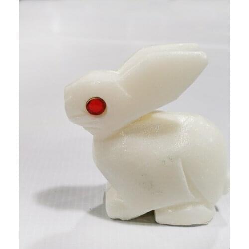 Natural Alabaster Rabbit Figurine Carved Quartz Crystal Rabbit Animal Statue Reiki Healing Crystal Stone Party Gifts Home Decora