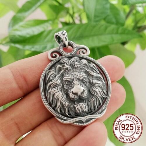 100% 999 Silver Lion Pendant Necklace Real Silver Power King-Lion Pendant Man PUNK Jewelry Lion Dragon Wolf Eagle Head Pendants