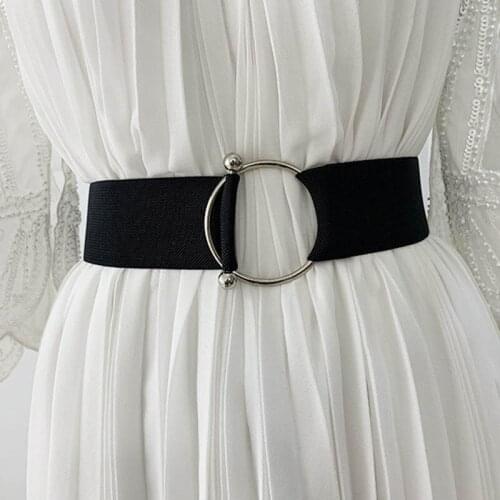 Q Fashion Female Belt Elastic Dress Belt Skinny Soft Leather Wide Waistband Round Buckle Simple Ladies Dress Accessories