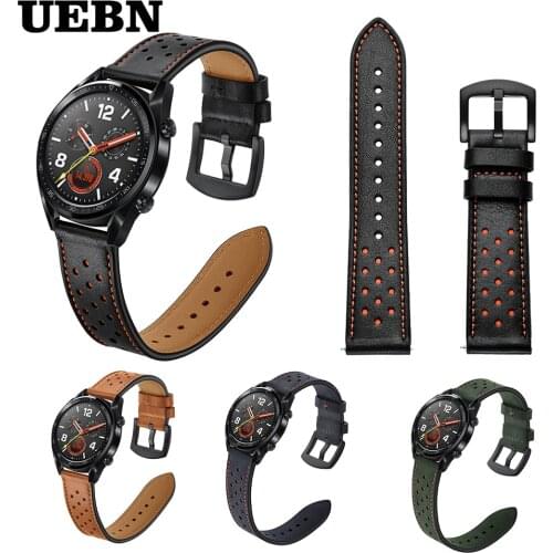 UEBN 22mm Leather Breathable Band Wrist Strap for HUAWEI WATCH GT 2 46mm/GT Active 46mm HONOR Magic Bracelet GT2 Watchband