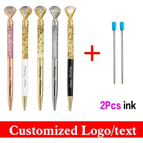 1+2 Pcs/set Gold Chalk Get 2 Ink Diamond Ballpoint Pen Metal Advertising Gift Pen Student Prize Custom Logo Stationery Wholesale