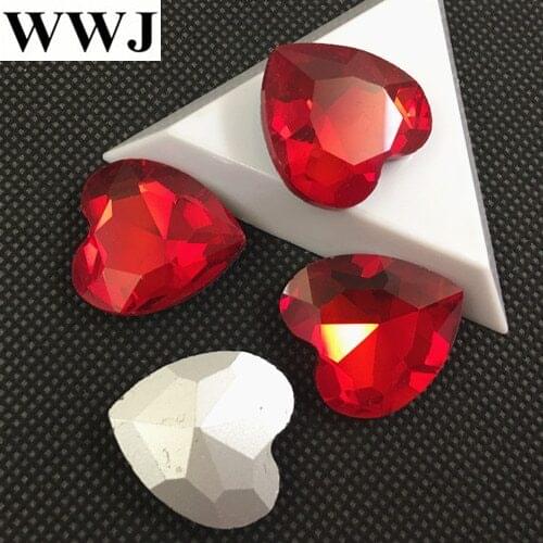 Siam Red Color Heart Shape Glass crystal Crystal Fancy Stone 8mm 10mm 12mm 14mm 16mm 18mm 27mm For Jewelry Making