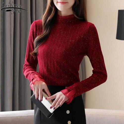 Vintage Lace Womens Turtleneck Sweater 2021 Autumn New Long Sleeve Pullover Women Slim Thin Stand Collar Wild Knitwear 11055