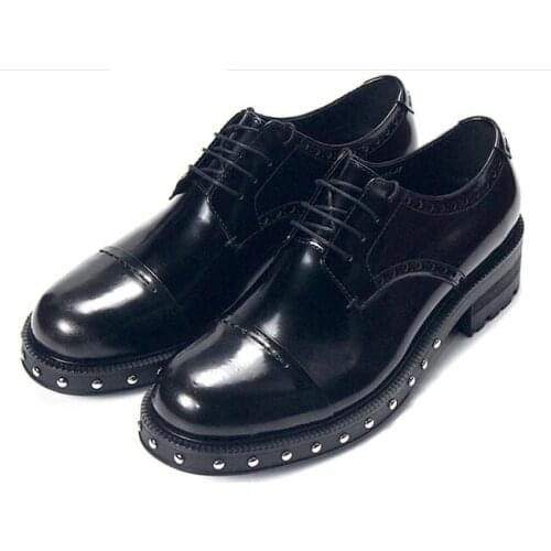 High top formal shoes for men classics black lace up genuine leather rivet wedding party shoes handmade men shoes