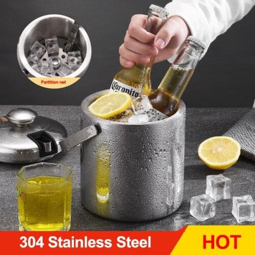 Double-Wall 304 Stainless Steel Insulated Chilling Ice Bucket with Lid Tong Handle Strong Insulation Performance