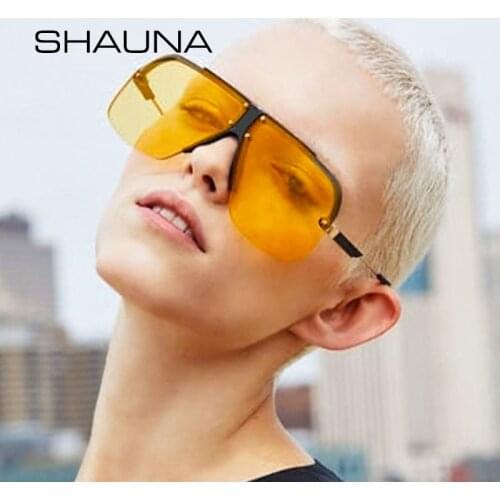 SHAUNA Fashion Half Frame Sunglasses Women Oversize Square Clear Yellow Shades Men UV400