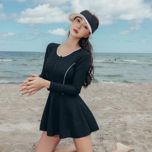 Sanqi female swimsuit womens cover belly slimming conservative student one-piece skirt hot spring body shaping swimwear suit