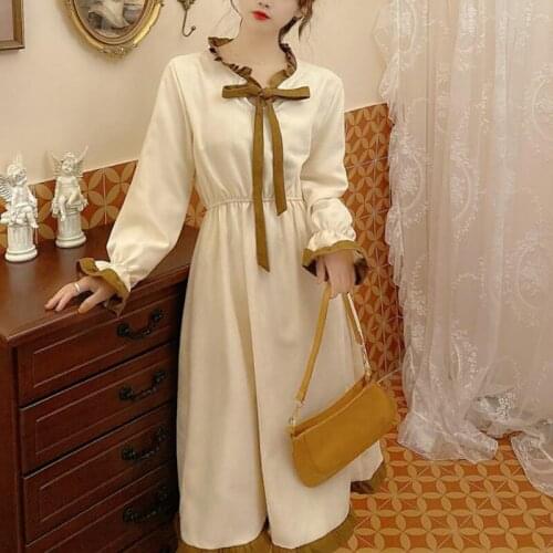 Women Autumn Patchwork Designer Party Midi Dress French Vintage Gentle Fairy Puff Sleeve Elegant Cute Offiec Lady Kawaii Dress