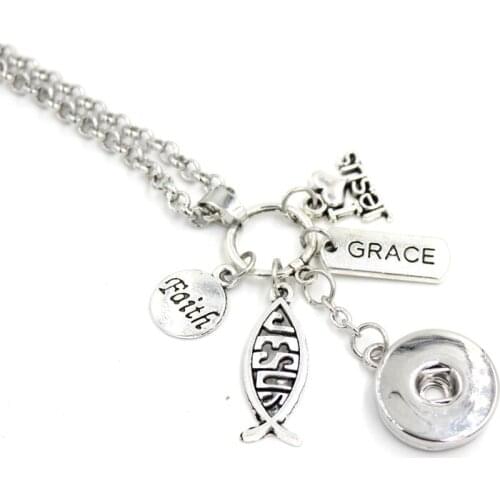 10pcs Wholesale 18mm Snap Jewelry Christian Faith Inspirational Charms I love Jesus Pendant Necklace Gifts Snap Necklace