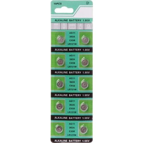 10PCS Alkaline Battery AG11 1.55V LR721 362 SR721 162 Button Coin Cell Watch Toys Batteries Control Remote
