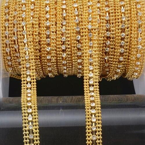 10yds Golded Beaded Chain Crystal Rhinestone Ribbon Lace Trim Apparel Sewing Accessories DIY Wedding Dress Shoes Bags Decorative