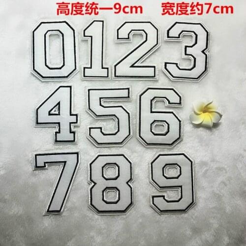 50pcs/lot Large Embroidery Patches White Number Shirt Jersey Basketball Football Team Sign Iron Heat Transfer Sewing Accessory