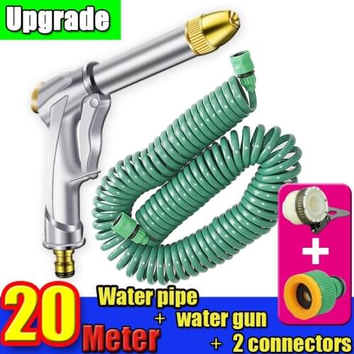 20 meters Car Spring telescopic hose garden watering flower wash balcony car metal wash gun