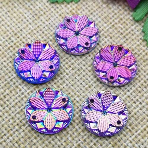 30PC 15mm Round Flowers Acrylic Rhinestone Crystal Flatback Beads Sew On