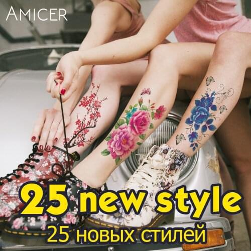 3D lifelike Cherry blossoms rose big flowers tattoo Waterproof Temporary tattoos women flash tattoo arm shoulder tattoo stickers