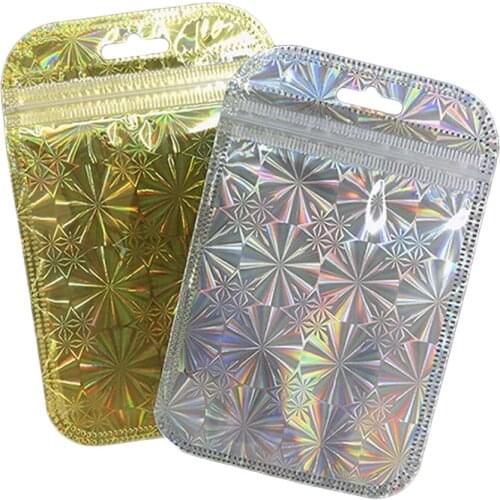 50 Pieces Small Size Zip Lock Bag Plastic Gold Silver Self Sealing Storage Clear Resealable Bags