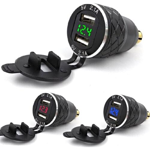 Dual USB Port Motorcycle Handlebar Charger Cigarette Lighter Socket For BMW Hella/DIN LED Display Adapter Power Supply Socket