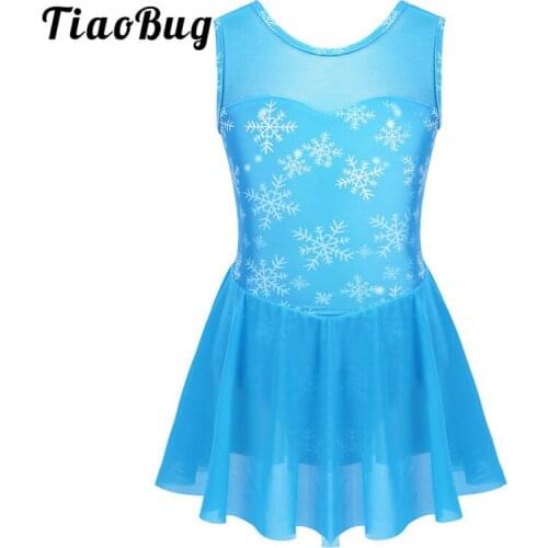 TiaoBug Kids Ballerina Costume Dance Wear Sleeveless Mesh Splice Snowflake Pattern Child Gymnastics Leotard Girls Ballet Dress