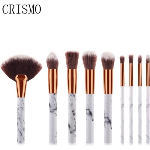CRISMO 9Pcs/Set Makeup Brushes Professional Marbling Handle Powder Foundation Eyeshadow Lip Make Up Brushes Set Beauty Tools