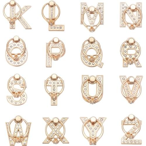 1PC Ultra Thin Gold Metal Rhinestone Letter Phone Stand A-Z 360 Rotation Finger Ring Holder Car Bracket Universal Support