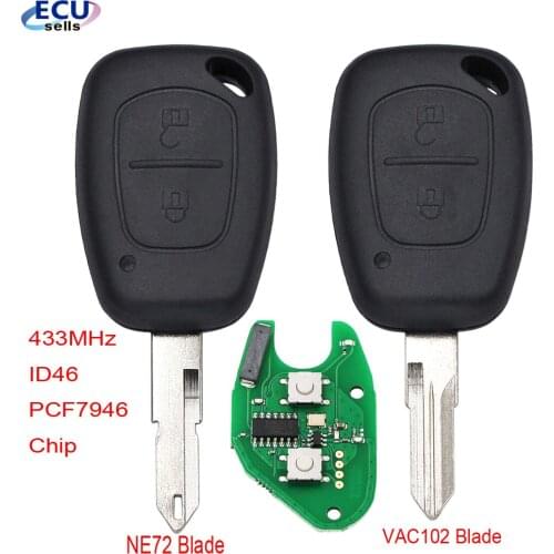 Remote Car Key For Renault Traffic Master Vivaro Movano Kangoo 433MHz ID46 PCF7946 Chip Uncut NE72/VAC102 Blade