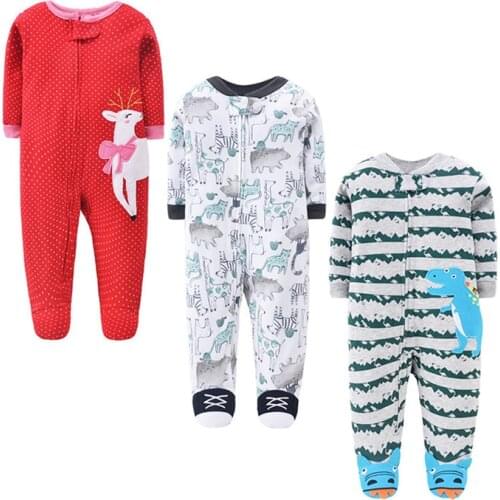 Newborn Baby Boys Girls Cotton Zip Footed Rompers Infant Long Sleeved One-piece Clothes Kid Carton Tops Baby Pajamas