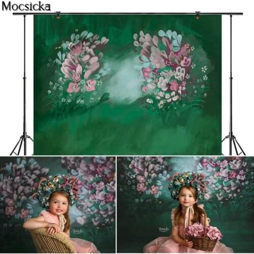 Newborn Flower Photography Background Hand Drawn Style Green Child Portrait Photo Backdrop Decoration Props Studio Baby Shower