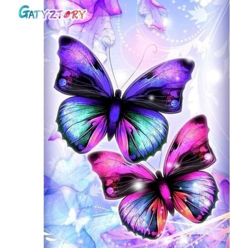 GATYZTORY Diamond Painting Butterfly Full Square Round Rhinestones Mosaic Wall Art Cross Stitch DIY Gift Home Decortion