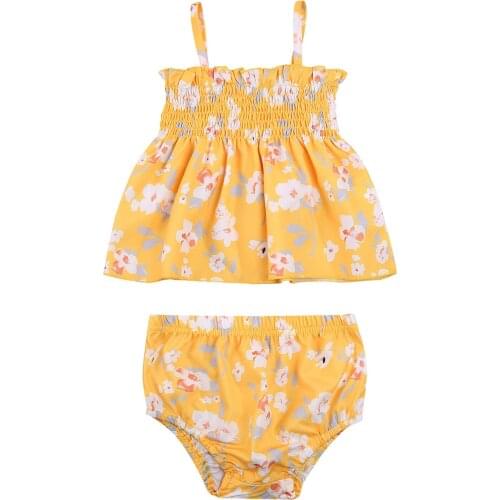 Goocheer Newborn Baby Girls Clothes Fashion Summer Set Sleeveless Floral Ruffle Tank Tops+Shorts Set for 0-3Years
