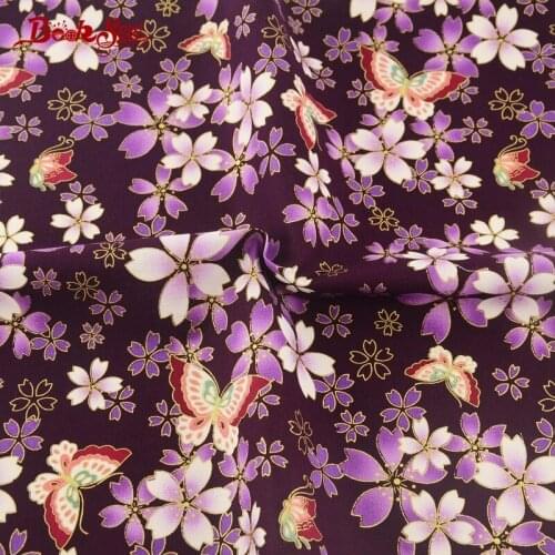 Booksew Cotton Linen Fabric Butterfly And Flower Gold Foil Sewing Cloth Home Textile Tablecloth Bag Curtain Cushion Pillow Zakka