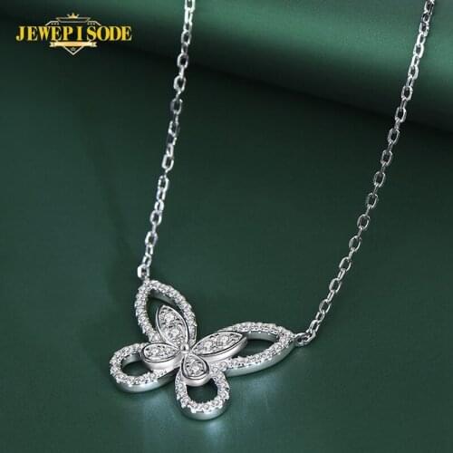 Jewepisode 100% 925 Sterling Silver Butterfly Created Moissanite Gemstone Wedding Anniversary Pendent Necklace Fine Jewelry Gift