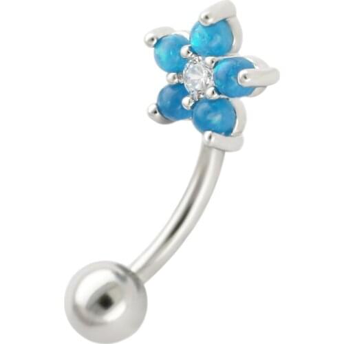 JHJT 16G Eyebrow Ring 316L Surgical Steel PVD Plated Blue Flowers CZ Body Jewelry Cartilage Studs Eyebrow Piercing