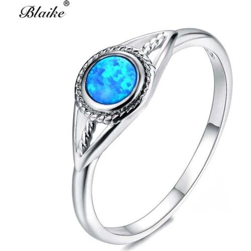 Blaike Blue/White/Purple Fire Opal Eye Shaped Rings for Women Silver Color Birthstone Ring Female Fashion Jewelry