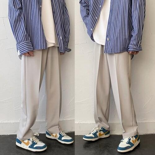 Korean Loose Straight Pants Mens Trousers M-2Xl Spring Wide-Leg Pants Mens Fashion Solid Color Casual Pants Men Streetwear