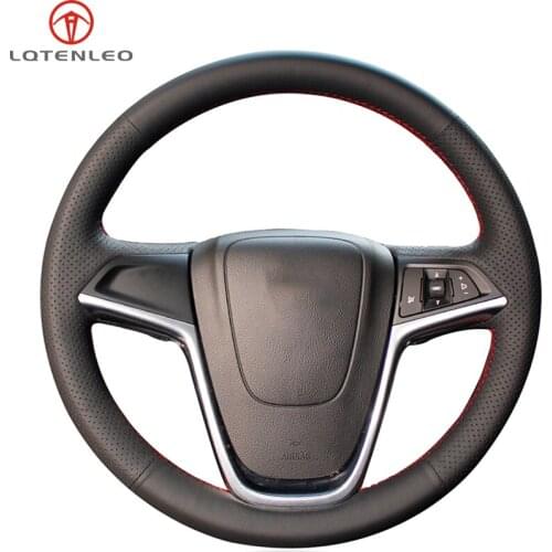 LQTENLEO Black Genuine Leather Car Steering Wheel Cover For Vauxhall Mokka X 2012-2019 Ampera Astra Cascada Meriva Insignia