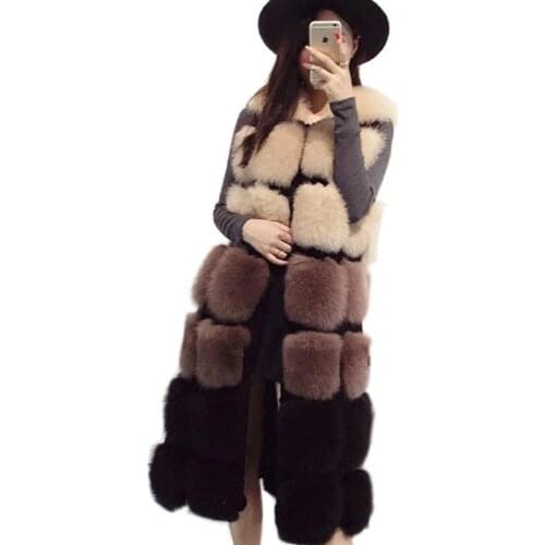 Plus Size S-XXXL autumn and winter new imitation fox fur coat vest long stitching color fur vest Slim Rabbit fur coat wj1147