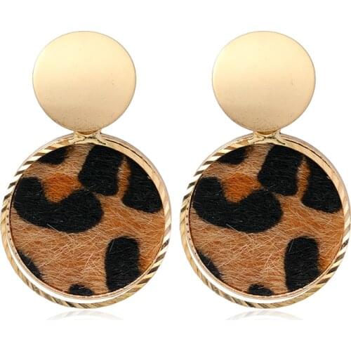Fashion Round Leopard Drop Earrings Girls Punk Women Charm Geometry Circle Metal Hanging Earring Jewelry