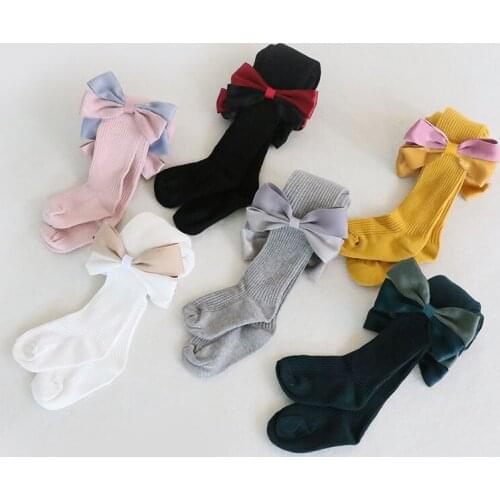 Soft Cotton Baby Girl Tights Cute Big Bow Knitted Newborn Infant Toddler Collant Tights Leg Warmer Kids Baby Pantyhose Stockings