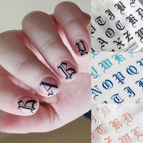 1pc Gothic Letter Nail Sticker Old English Nail Stickers Letters for Nails Numbers Inscriptions Alphabet Nail Adhesive Decals