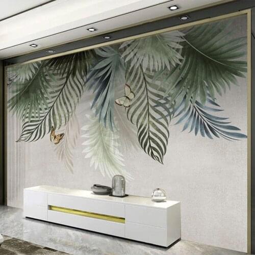 Custom Mural Wallpaper 3D Hand Painted Beautiful Leaves Plant Flowers And Birds Fresco Living Room TV Background Wall 3D Murals