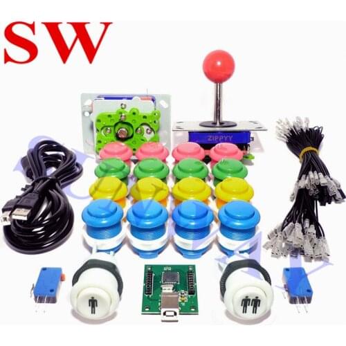 New Arcade DIY Kits Parts USB 2 Player PC Encoders & PC 2/4/8 Way ZIPPYY Joysticks & 16 x Arcade Push Buttons For MAME Multicade