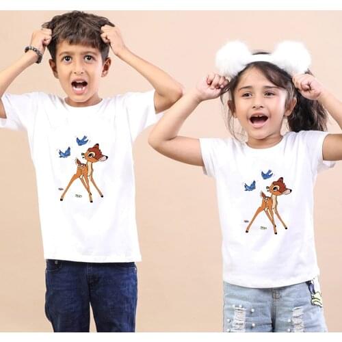 Family Matching Clothes Mother Father Daughter Son Kids Baby T-shirt Bambi Deer Print Disney T-shirt Short Sleeve Children Tops