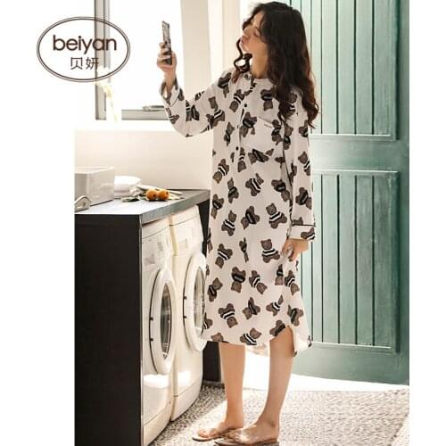 Autumn Full Sleeve Nightgown Cute Cartoon Girls Nightgown Pure Cotton Household Pajamas Set