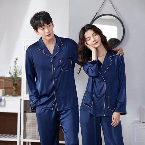 Sleepwear Nightwear Silk Pajamas Couple Pijamas Satin Pyjamas Ladies Long Sleeve Home Clothes Print Homewear Women