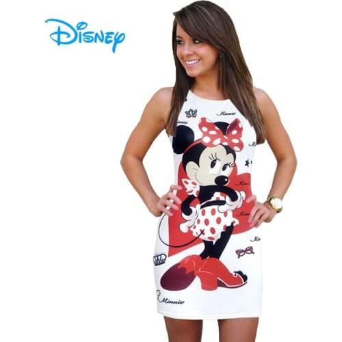 Disney Minnie Mickey Mouse Dress Women Lady Girls Summer Sexy Bodycon Bandage O-Neck Sleeveless Party Club Mini Pencil Dresses